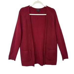 J.Crew Red Wool Open Front Cardigan‎ Sweater Pockets Size Small